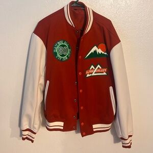 Zara Men’s Alpine Valley Red and White Lettermen Jacket (L)